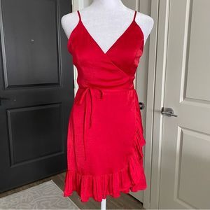 Free People Intimately Red Silky Ruffle Wrap Dress Size XS